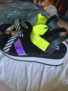 Dirty Laundry Neon Yellow & Zebra Platform Sandals